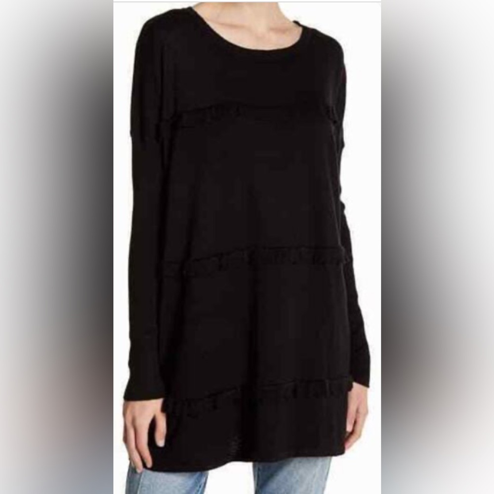 NWT Solutions Black Ruffle Tier Long-Sleeve Tunic Sz S